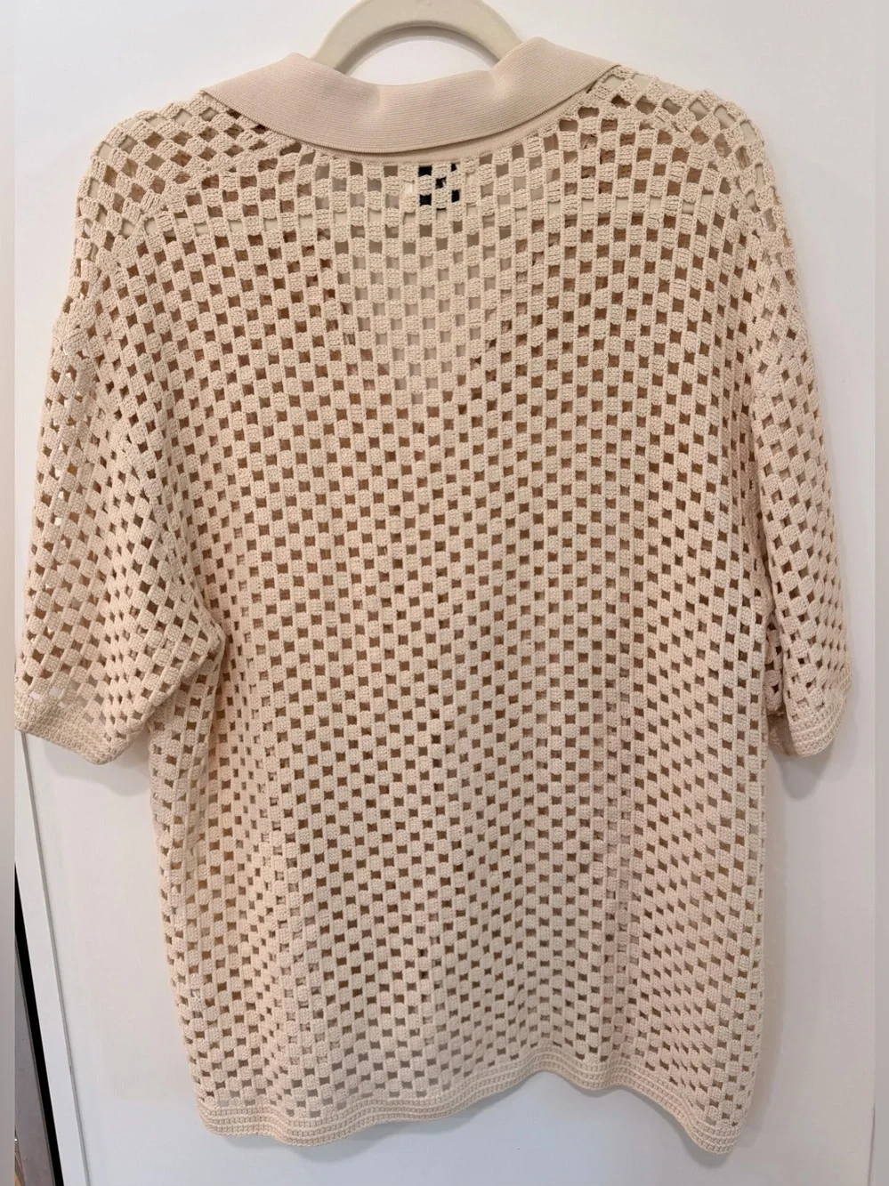 DISSH Sonny beige Crochet Open-Knit Button Shirt Cover-Up size small